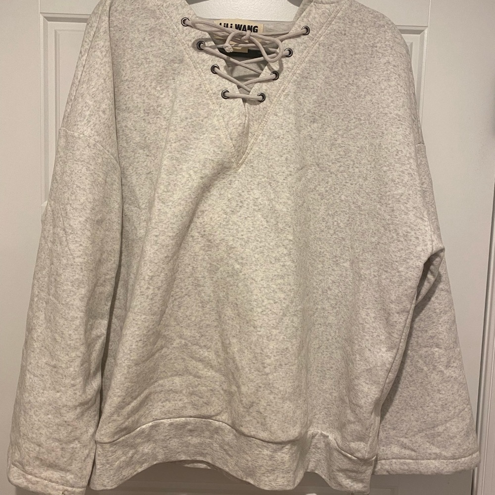 Lili Wang lace up hoodie sweatshirt. Gray, 2x